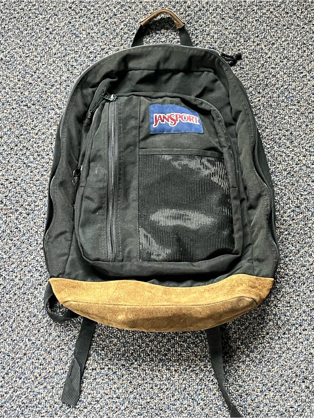 Vintage JanSport Black and Tan Suede-Bottom Backpack